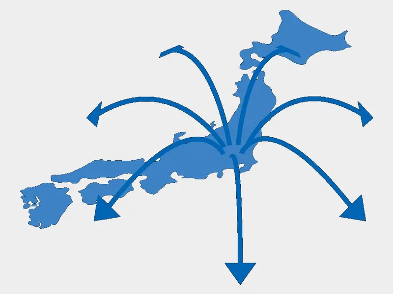 新潟から全国へ対応を示す日本地図